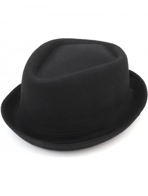 Fedoras Cotton Wool Blend Upbrim Porkpie Fedora Hat - Black - CJ18GNXS4A2 $22.40