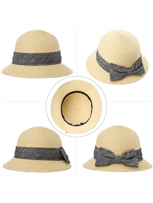 Fedoras Womens Wide Roll Up Brim Packable Straw Sun Cloche Hat Fedora Summer Beach 55-58cm - Beige_89316 - CZ18D2KMA2G $24.37