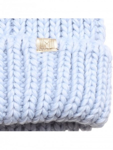 Skullies & Beanies Women's Winter Solid Ribbed Knitted Beanie Hat with Faux Fur Pom Pom - Blue - CC185UK0XUT $15.11