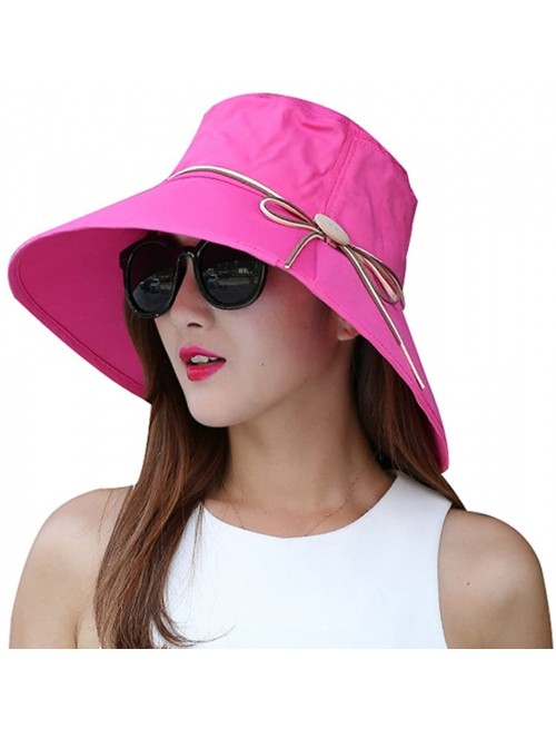 Bucket Hats Women's Sun Hat Summer Beach Hat Foldable Wide Brim Bucket travel Cap - Red - CD1837233D0 $16.34