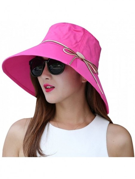 Bucket Hats Women's Sun Hat Summer Beach Hat Foldable Wide Brim Bucket travel Cap - Red - CD1837233D0 $16.34