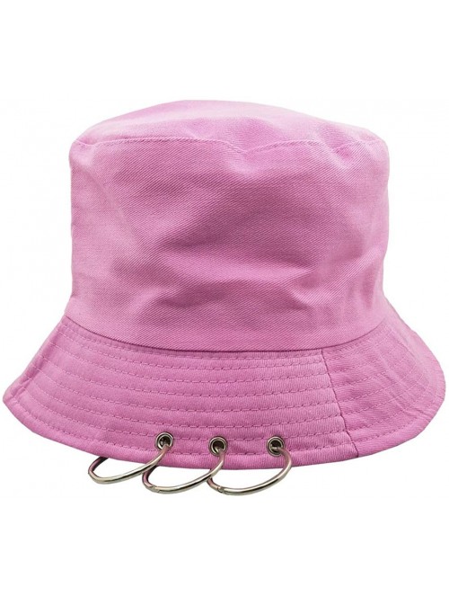 Bucket Hats Kpop Bucket-Hat with Rings-Fisherman-Cap - Men Women Unisex Caps with Iron Rings - Pink - CA18TGZRACW $13.14