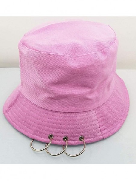 Bucket Hats Kpop Bucket-Hat with Rings-Fisherman-Cap - Men Women Unisex Caps with Iron Rings - Pink - CA18TGZRACW $13.14