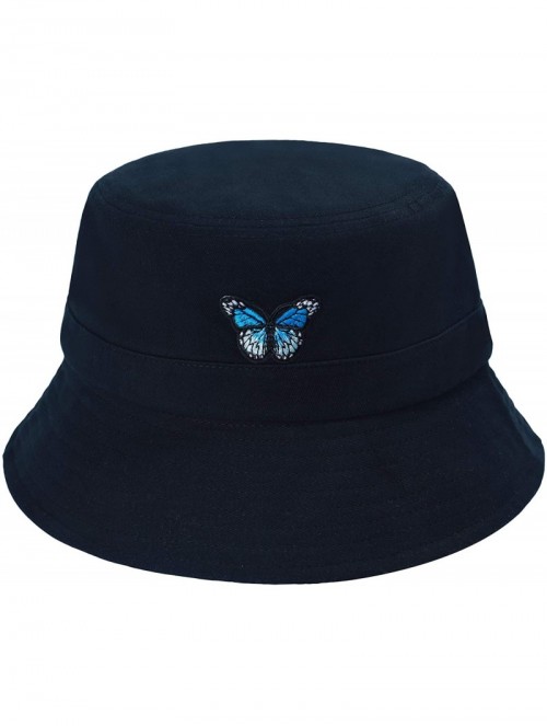 Bucket Hats Unisex Fashion Embroidered Bucket Hat Summer Fisherman Cap for Men Women - Butterfly Black - C119995A3US $21.31