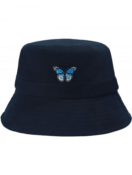 Bucket Hats Unisex Fashion Embroidered Bucket Hat Summer Fisherman Cap for Men Women - Butterfly Black - C119995A3US $21.31