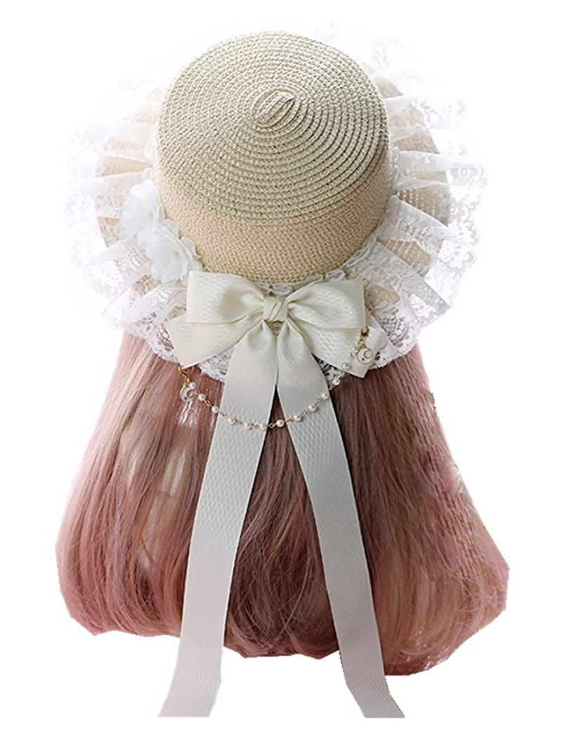 Sun Hats Sun Hats for Women UV Protection Summer Sweet Cute Lolita Lace Straw Hat - Beige - CO18EH3K78E $25.05