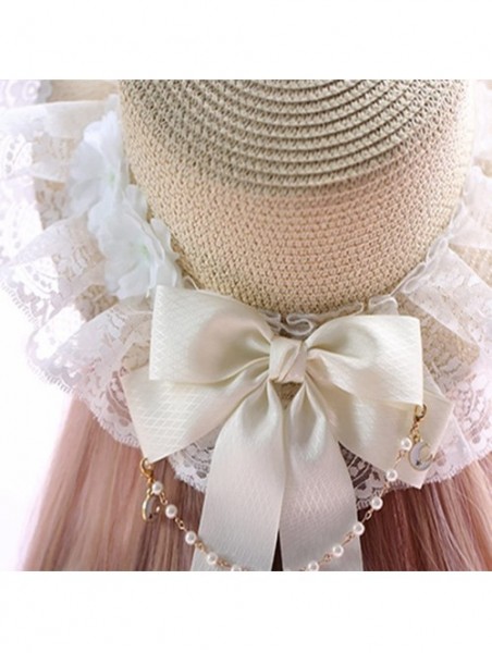 Sun Hats Sun Hats for Women UV Protection Summer Sweet Cute Lolita Lace Straw Hat - Beige - CO18EH3K78E $25.05