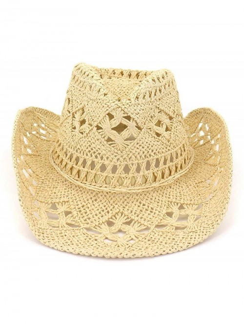 Sun Hats Fashion Hollowed Handmade Cowboy Straw Hat Women Men Summer Outdoor Travel Beach Hats - Beige - CR18RQTLI40 $29.55