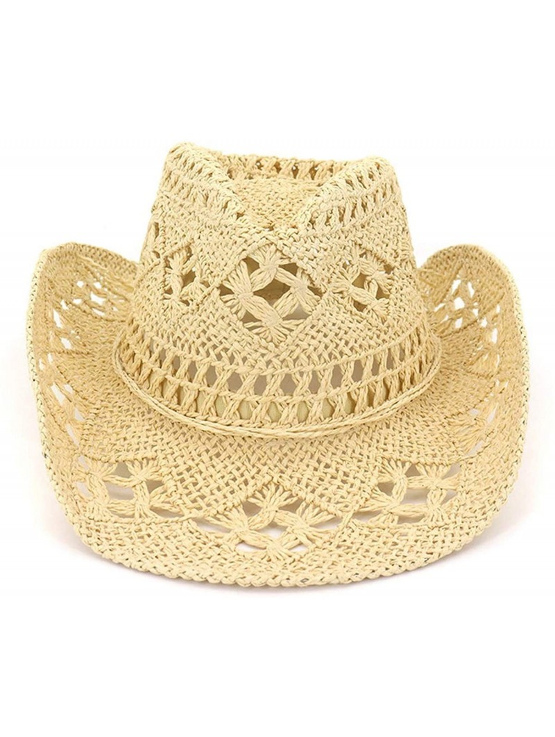 Sun Hats Fashion Hollowed Handmade Cowboy Straw Hat Women Men Summer Outdoor Travel Beach Hats - Beige - CR18RQTLI40 $29.55