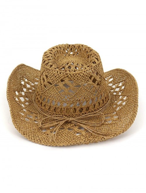 Sun Hats Fashion Hollowed Handmade Cowboy Straw Hat Women Men Summer Outdoor Travel Beach Hats - Beige - CR18RQTLI40 $29.55