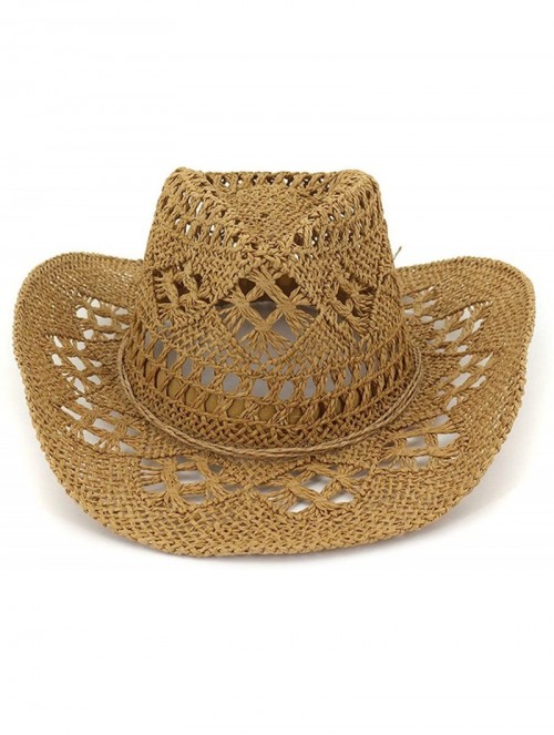 Sun Hats Fashion Hollowed Handmade Cowboy Straw Hat Women Men Summer Outdoor Travel Beach Hats - Beige - CR18RQTLI40 $29.55