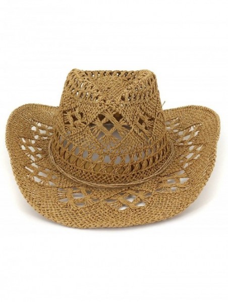 Sun Hats Fashion Hollowed Handmade Cowboy Straw Hat Women Men Summer Outdoor Travel Beach Hats - Beige - CR18RQTLI40 $29.55