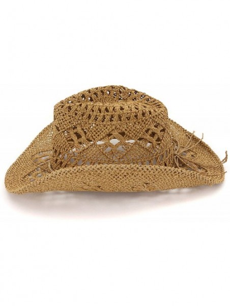 Sun Hats Fashion Hollowed Handmade Cowboy Straw Hat Women Men Summer Outdoor Travel Beach Hats - Beige - CR18RQTLI40 $29.55