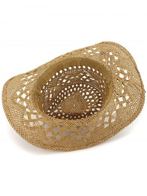 Sun Hats Fashion Hollowed Handmade Cowboy Straw Hat Women Men Summer Outdoor Travel Beach Hats - Beige - CR18RQTLI40 $29.55