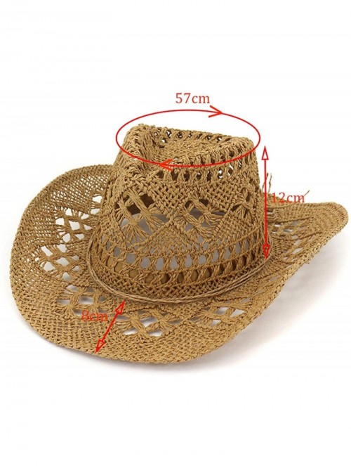 Sun Hats Fashion Hollowed Handmade Cowboy Straw Hat Women Men Summer Outdoor Travel Beach Hats - Beige - CR18RQTLI40 $29.55