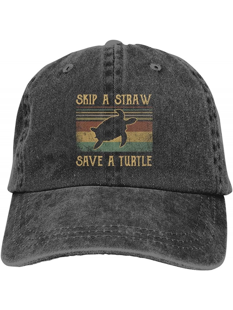 Baseball Caps Skip A Straw Save A Turtle? Dad Denim Hat Washed Baseball Cap Adjustable Men - CF18SQW2AWM $19.16