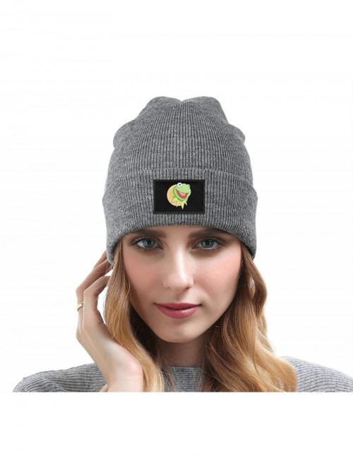 Skullies & Beanies Mens Womens Warm Solid Color Daily Knit Cap Funny-Green-Frog-Sipping-Tea Headwear - Gray-6 - CS18NE0ED60 $...