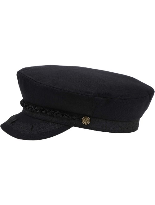 Newsboy Caps Fiddler Cap For Men Women 100% Cotton Black With Visor Band And Metal Button - C618WYI4469 $26.63