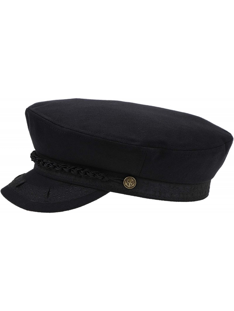 Newsboy Caps Fiddler Cap For Men Women 100% Cotton Black With Visor Band And Metal Button - C618WYI4469 $26.63