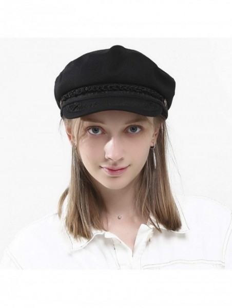 Newsboy Caps Fiddler Cap For Men Women 100% Cotton Black With Visor Band And Metal Button - C618WYI4469 $26.63