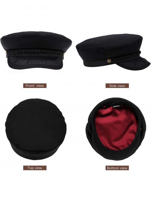 Newsboy Caps Fiddler Cap For Men Women 100% Cotton Black With Visor Band And Metal Button - C618WYI4469 $26.63