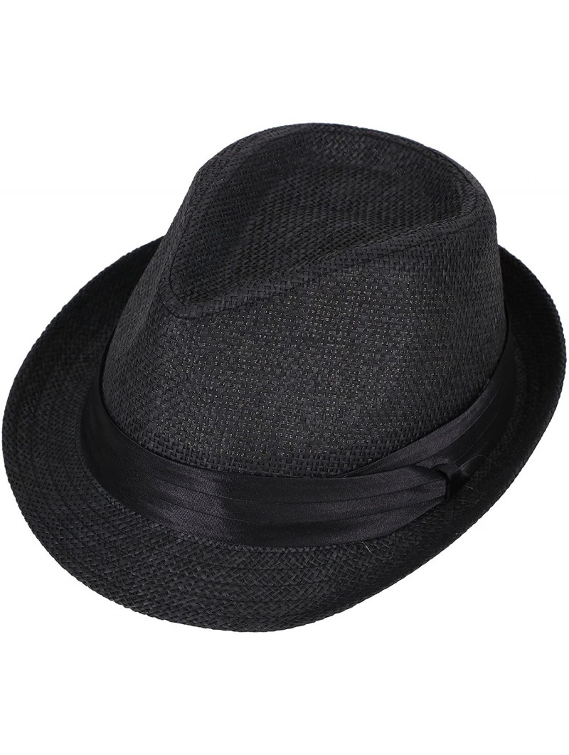 Fedoras Women Men Summer Double Colors Straw Fedora Hat w/Rasta Band- Black- LXL - CC11UJ1349V $19.00