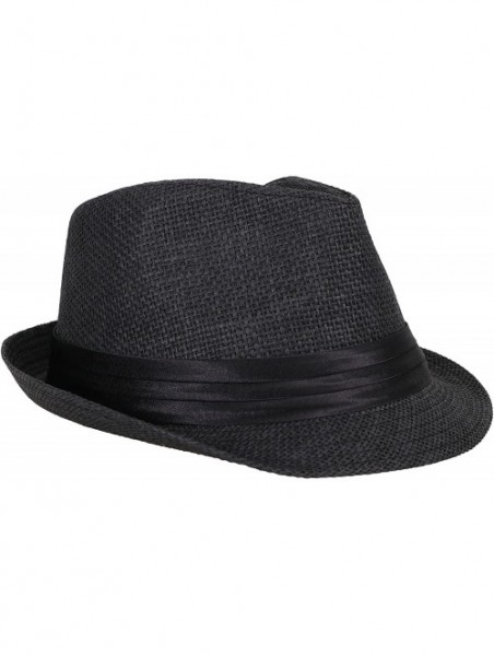 Fedoras Women Men Summer Double Colors Straw Fedora Hat w/Rasta Band- Black- LXL - CC11UJ1349V $19.00