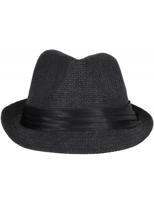 Fedoras Women Men Summer Double Colors Straw Fedora Hat w/Rasta Band- Black- LXL - CC11UJ1349V $19.00