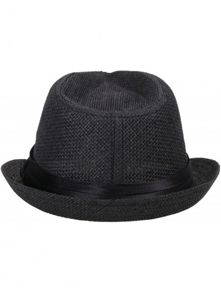 Fedoras Women Men Summer Double Colors Straw Fedora Hat w/Rasta Band- Black- LXL - CC11UJ1349V $19.00