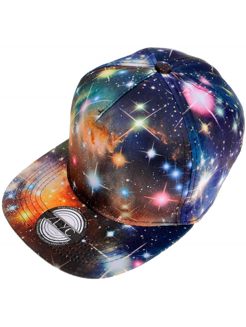 Baseball Caps Unisex Galaxy Baseball Cap Adjustable Flat Bill Snapback Hat - Black - CW11WGDZYVV $14.16