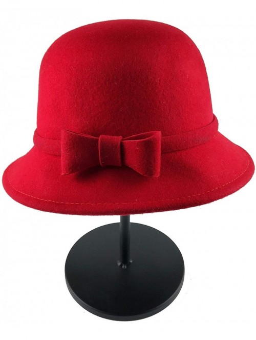 Bucket Hats Cloche Hats for Women 100% Wool Fedora Bucket Bowler Hat 1920s Vintage Kentucky Derby Church Party Hats - Red - C...