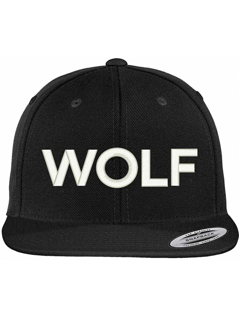 Baseball Caps Wolf Embroidered Flat Bill Snapback Ball Cap - Black - CF12GZC24HF $23.51