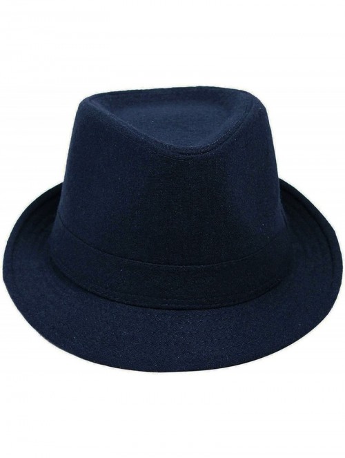 Fedoras Men's Vintage Structured Dapper Manhattan Fedora Hat - Navy - CW18CMO0AHH $21.43