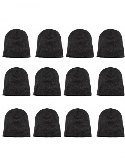 Skullies & Beanies Knit Skull Cap Warm Winter Slouchy Beanies Hat 9 Inch Long - 12pcs - Dark Grey - C01889Z7KC2 $21.67