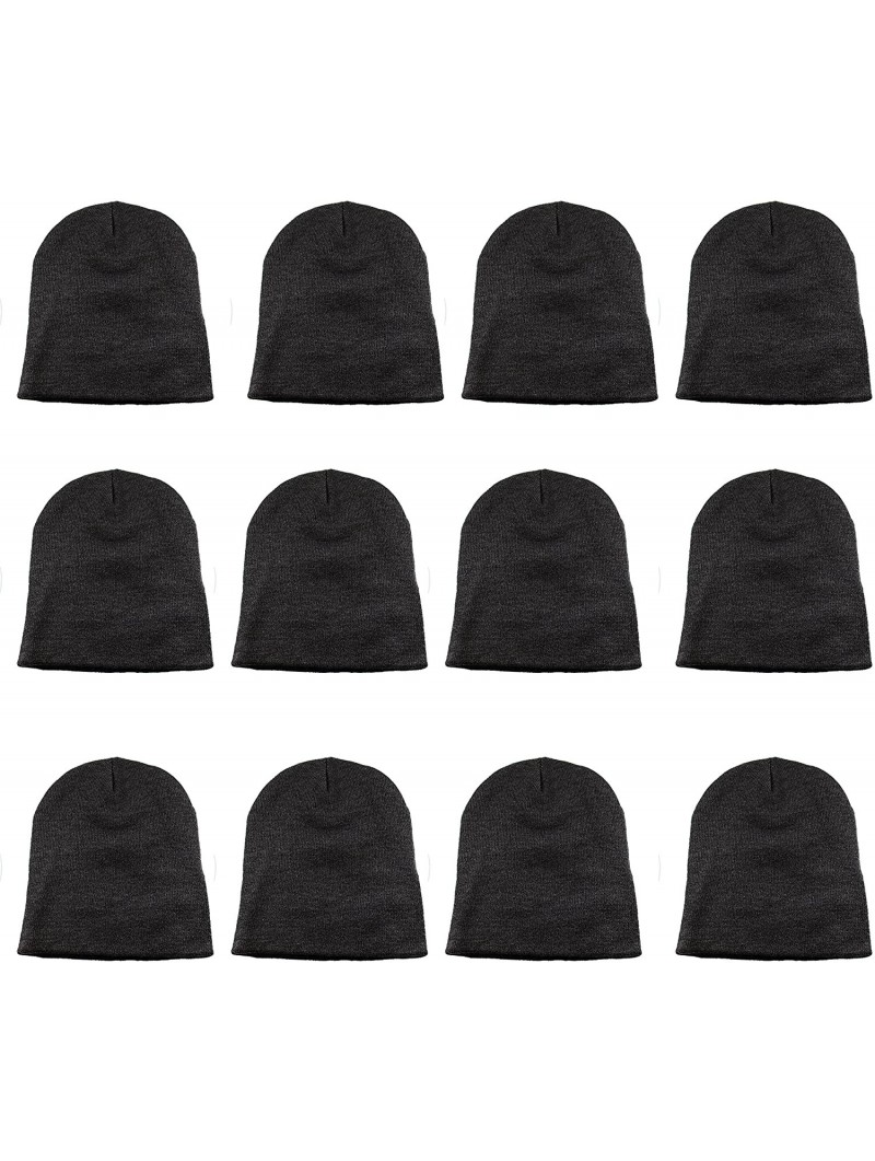 Skullies & Beanies Knit Skull Cap Warm Winter Slouchy Beanies Hat 9 Inch Long - 12pcs - Dark Grey - C01889Z7KC2 $21.67