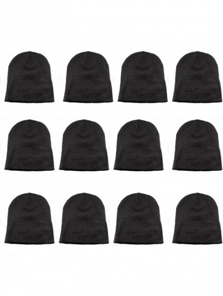 Skullies & Beanies Knit Skull Cap Warm Winter Slouchy Beanies Hat 9 Inch Long - 12pcs - Dark Grey - C01889Z7KC2 $21.67