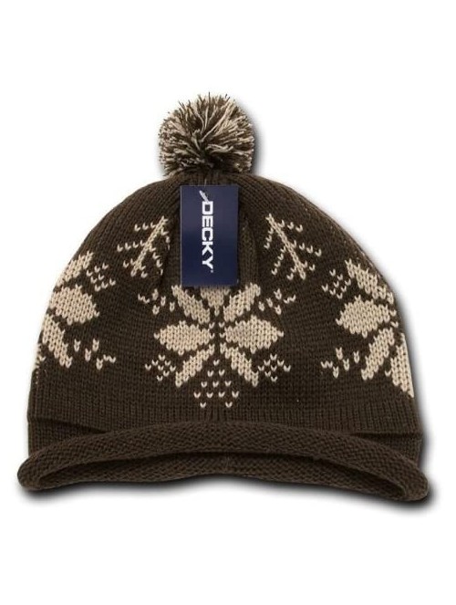 Skullies & Beanies Snowflake Roll Up Beanie with Pom - Brown - CV11903BSUL $9.18