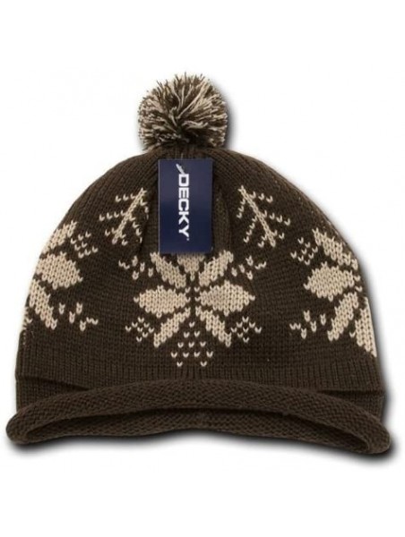 Skullies & Beanies Snowflake Roll Up Beanie with Pom - Brown - CV11903BSUL $9.18