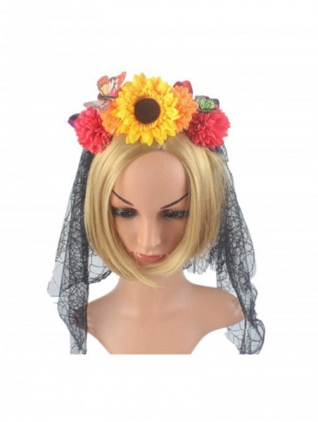 Headbands Day of the Dead Flower Crown Festival Headband Rose Mexican Floral Headpiece HC-23 (Yellow sunflower) - CQ18XU43WDQ...