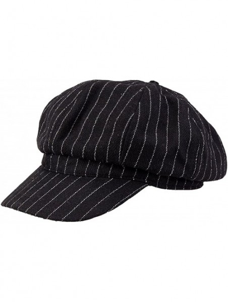 Berets Women Girls Fashion Vintage Stripe Warm Casual Brim Beret Hat Cap Black - Black - C212658OK0X $12.90