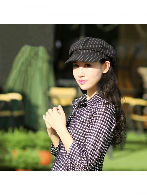 Berets Women Girls Fashion Vintage Stripe Warm Casual Brim Beret Hat Cap Black - Black - C212658OK0X $12.90