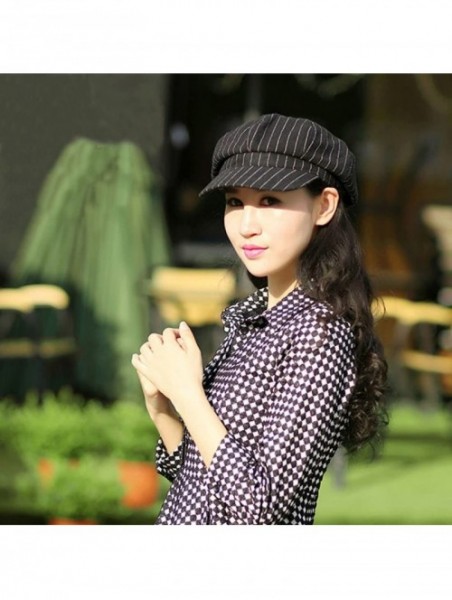 Berets Women Girls Fashion Vintage Stripe Warm Casual Brim Beret Hat Cap Black - Black - C212658OK0X $12.90