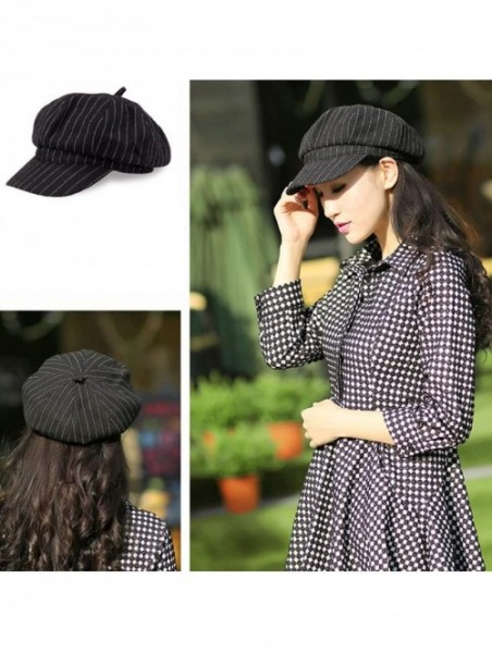 Berets Women Girls Fashion Vintage Stripe Warm Casual Brim Beret Hat Cap Black - Black - C212658OK0X $12.90