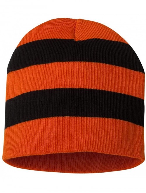 Skullies & Beanies SP01 - Rugby Striped Knit Beanie - Orange/ Black - CN1180CU8RR $12.89