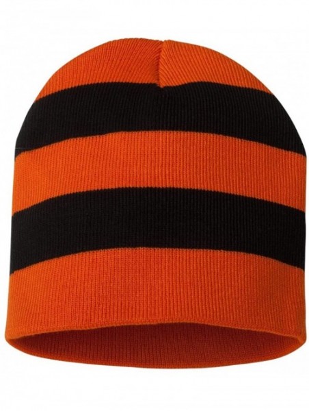 Skullies & Beanies SP01 - Rugby Striped Knit Beanie - Orange/ Black - CN1180CU8RR $12.89