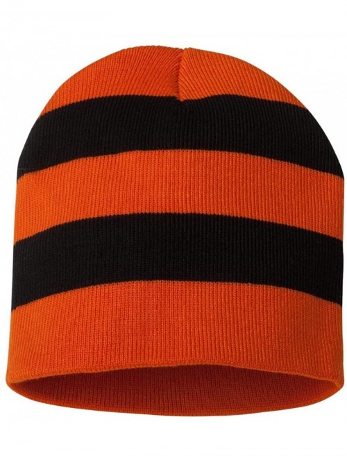 Skullies & Beanies SP01 - Rugby Striped Knit Beanie - Orange/ Black - CN1180CU8RR $12.89