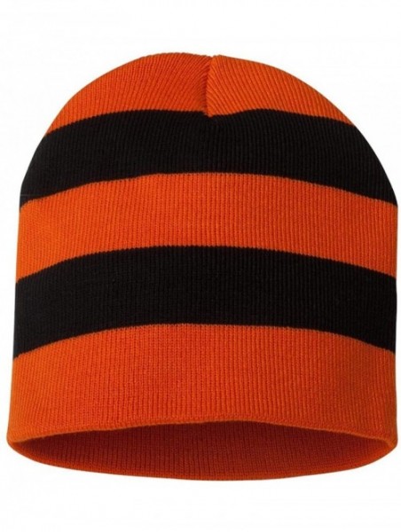 Skullies & Beanies SP01 - Rugby Striped Knit Beanie - Orange/ Black - CN1180CU8RR $12.89