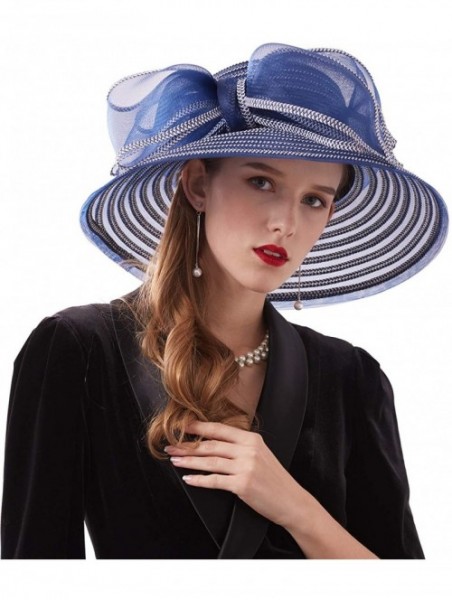 Sun Hats Women Kentucky Derby Church Dress Cloche Hat Bowknot Wedding Bucket Bowler Sun Hat - 004b Navy Blue - CM18RLISHMM $2...