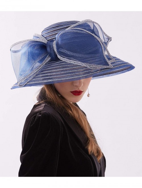 Sun Hats Women Kentucky Derby Church Dress Cloche Hat Bowknot Wedding Bucket Bowler Sun Hat - 004b Navy Blue - CM18RLISHMM $2...