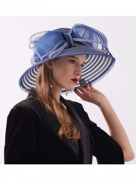 Sun Hats Women Kentucky Derby Church Dress Cloche Hat Bowknot Wedding Bucket Bowler Sun Hat - 004b Navy Blue - CM18RLISHMM $2...